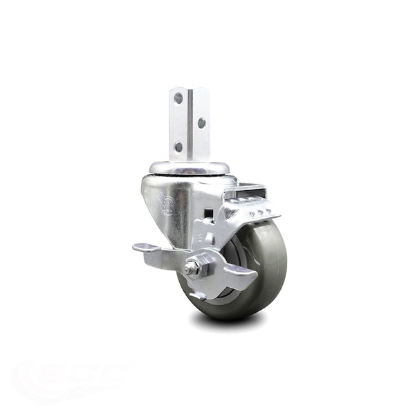 3 Inch Gray Polyurethane Wheel Swivel 7/8 Inch Square Stem Caster with Brake